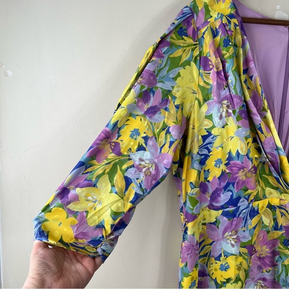 For Love & Lemons Cassia Midi Dress in Lemon Floral Size 2X 3/4 Sleeve V-Neck - Picture 9 of 16